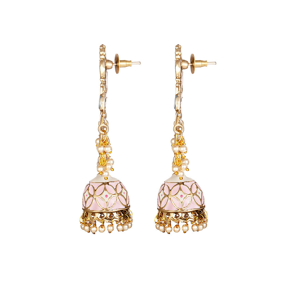 Kord Store Inspired Alloy Gold Plated Meena Work Jhumki Earring For Women & Girls  - KSEAR70273