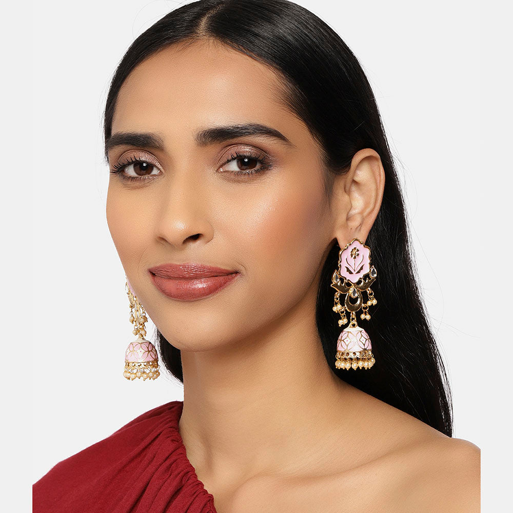 Kord Store Inspired Alloy Gold Plated Meena Work Jhumki Earring For Women & Girls  - KSEAR70273