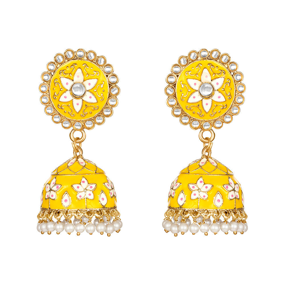 Kord Store Lovely Alloy Gold Plated Meena Work Jhumki Earring For Women & Girls  - KSEAR70275