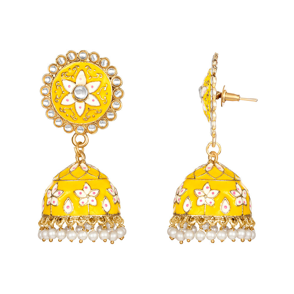 Kord Store Lovely Alloy Gold Plated Meena Work Jhumki Earring For Women & Girls  - KSEAR70275