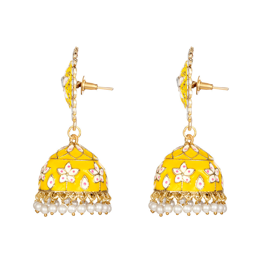 Kord Store Lovely Alloy Gold Plated Meena Work Jhumki Earring For Women & Girls  - KSEAR70275