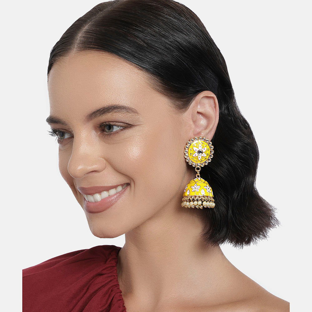 Kord Store Lovely Alloy Gold Plated Meena Work Jhumki Earring For Women & Girls  - KSEAR70275