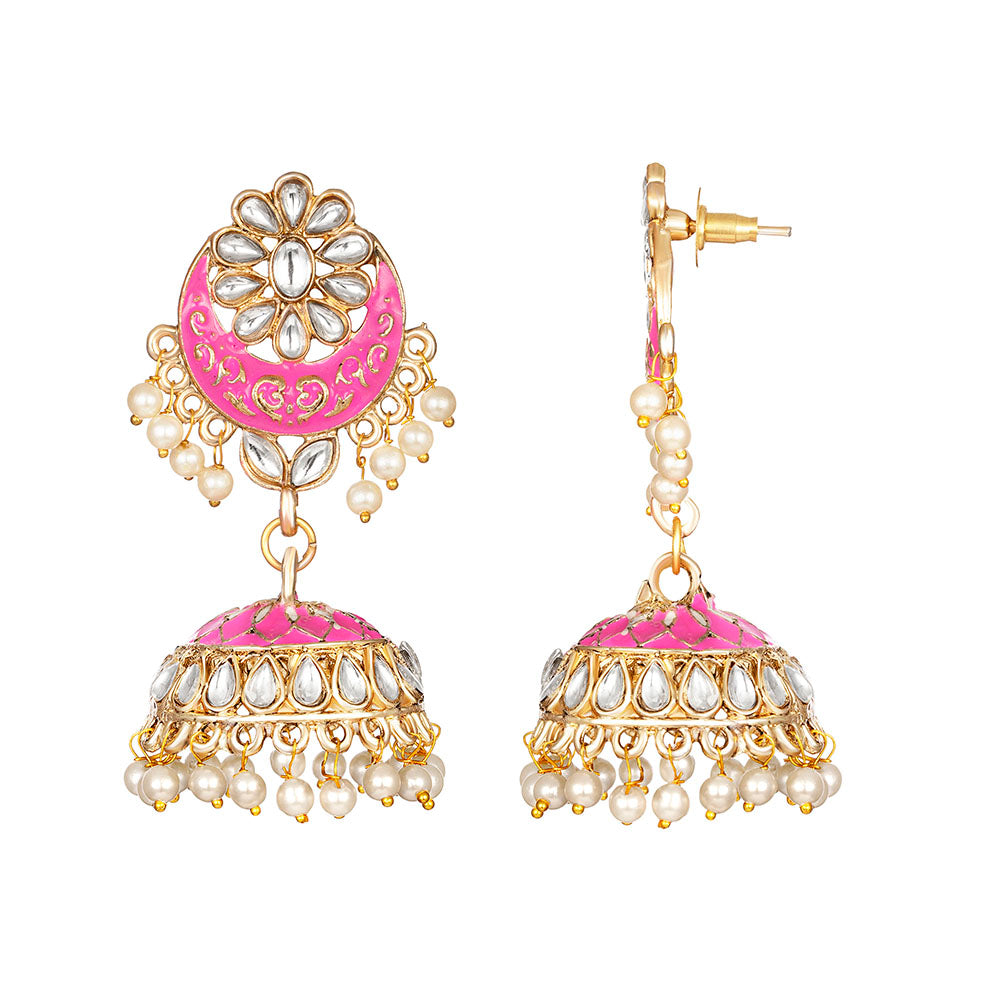 Kord Store Marvellous Alloy Gold Plated Meena Work Jhumki Earring For Women & Girls  - KSEAR70277