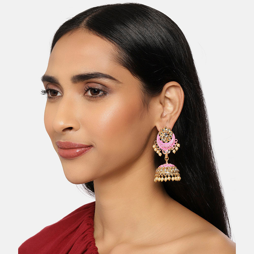 Kord Store Marvellous Alloy Gold Plated Meena Work Jhumki Earring For Women & Girls  - KSEAR70277