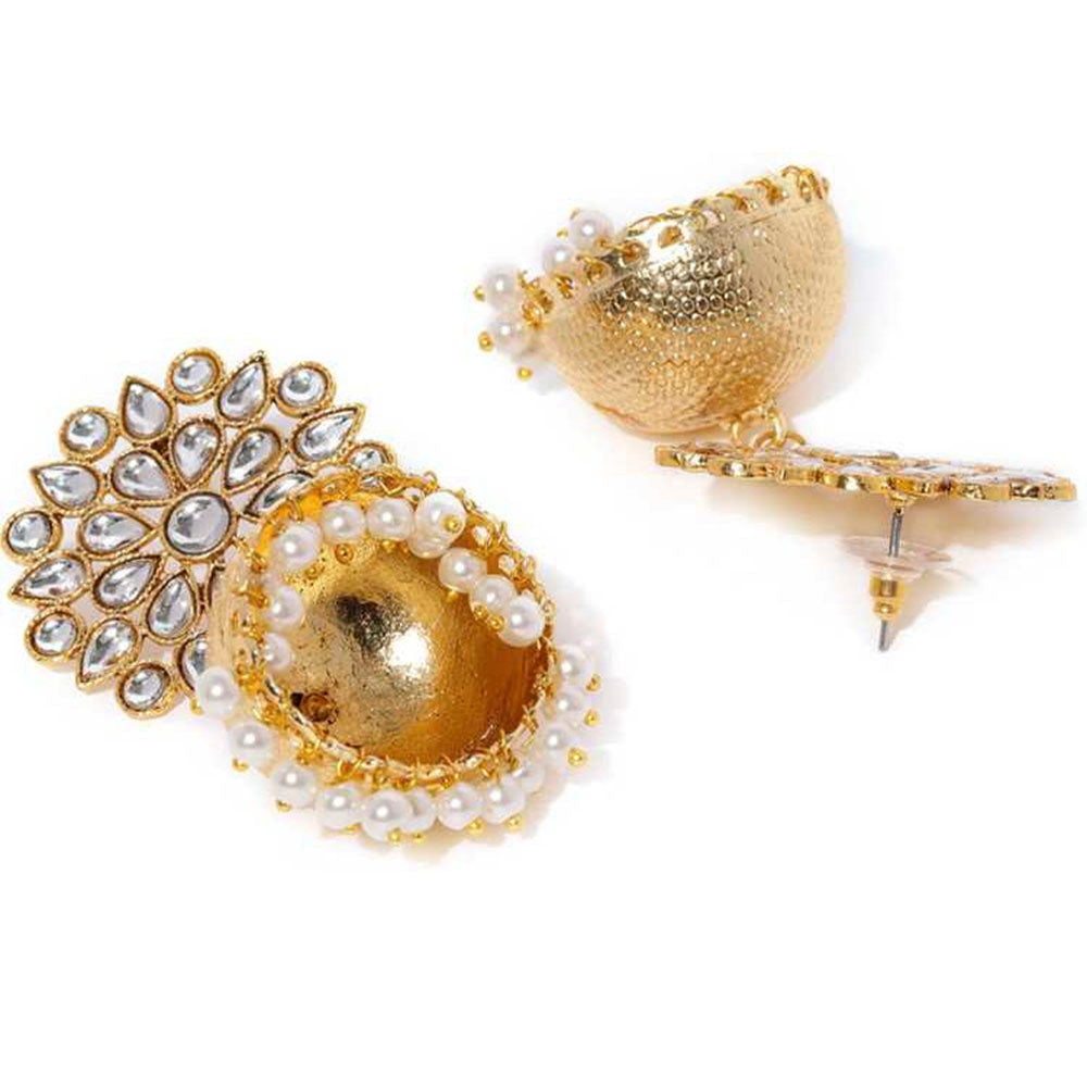 Kord Store Wonderful Gold Plated White Kundan wih Pearl Jhumki Earring For Girls and Women  - KSEAR70291