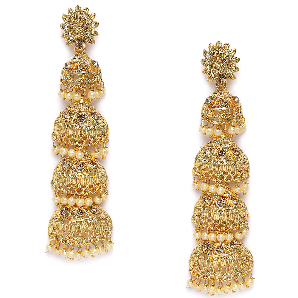 Kord Store Glimmery Flower Latkan Pearl Gold Plated Jhumki Earring For Women  - KSEARSUK11