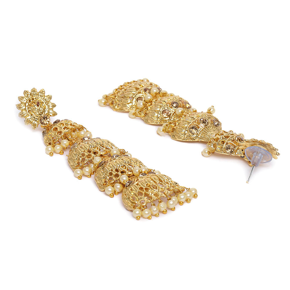 Kord Store Glimmery Flower Latkan Pearl Gold Plated Jhumki Earring For Women  - KSEARSUK11