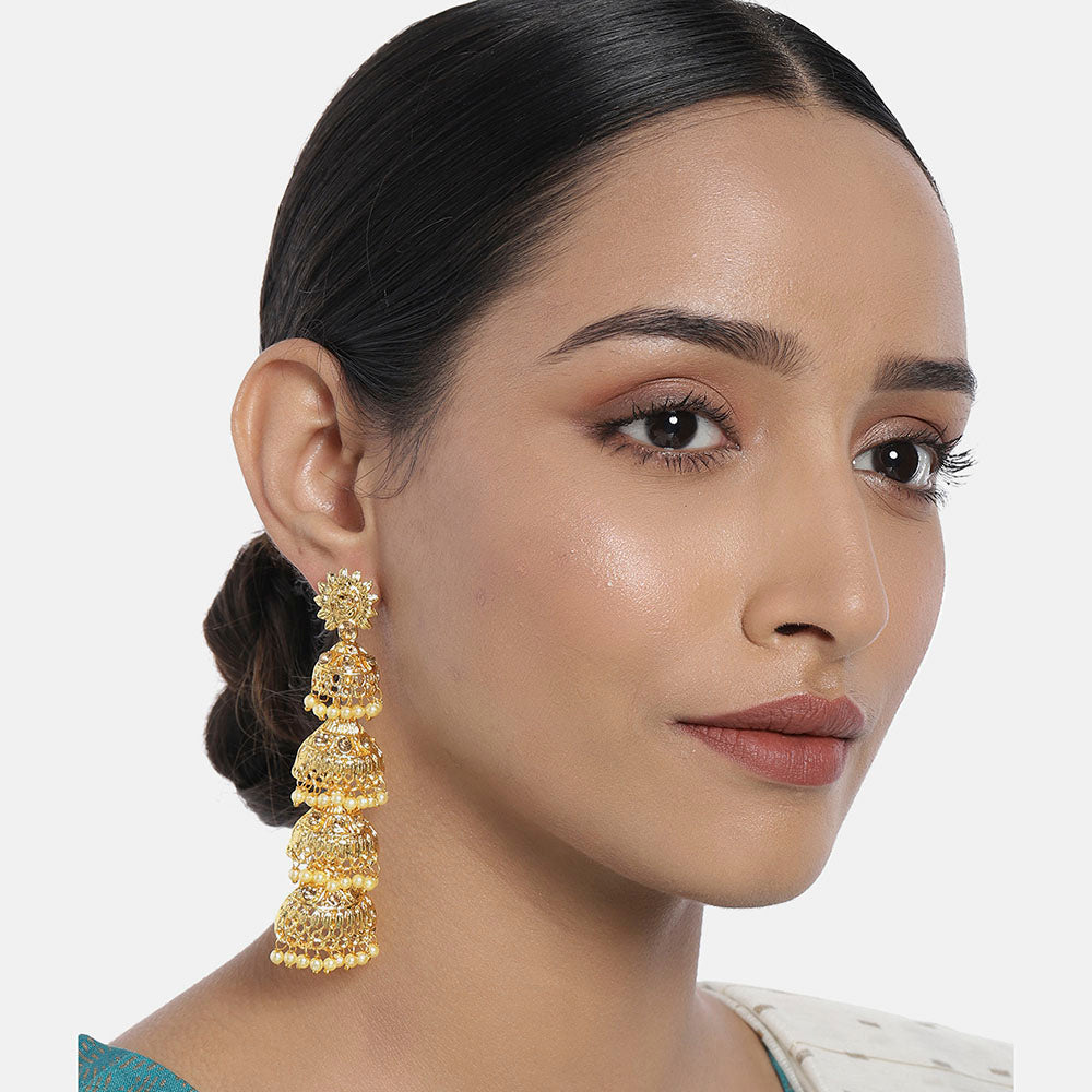 Kord Store Glimmery Flower Latkan Pearl Gold Plated Jhumki Earring For Women  - KSEARSUK11