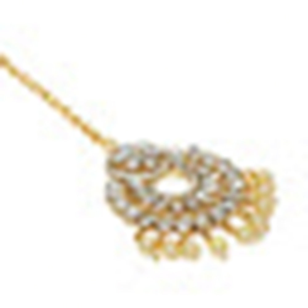 Kord Store Traditionally Flower White Stone Gold Plated Chand Bali Earring With Mangtikka For Women  - KSEMT80003