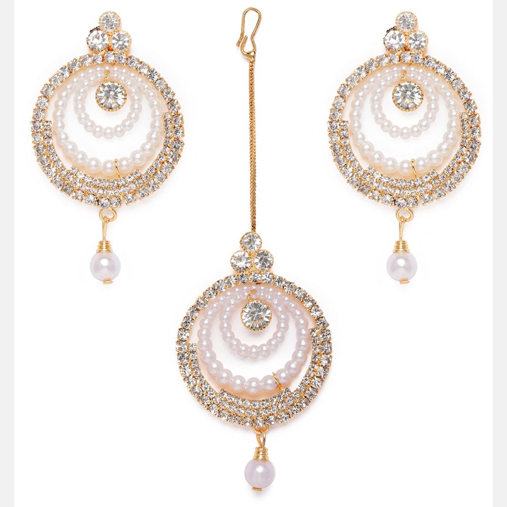 Kord Store Appealing Round Shape Ad Gold Plated Dangle Earring With Mangtikka For Women