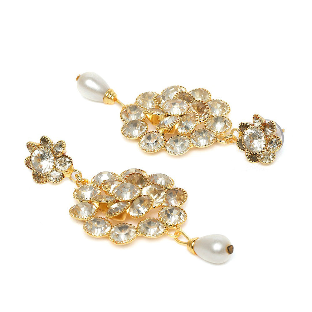 Kord Store Beautiful Round Shape White Stone Gold Plated Dangle Earring With Mangtikka For Women
