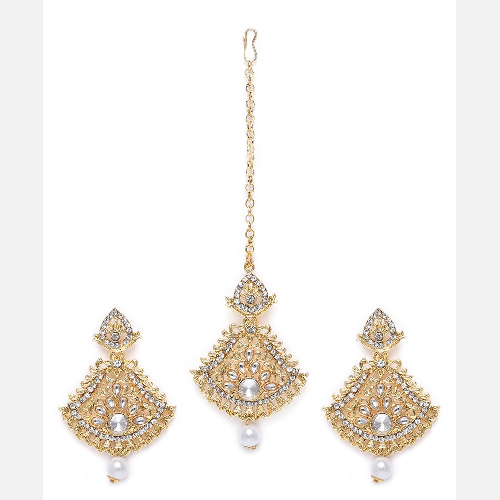 Kord Store Dazzling Designer White Stone Gold Plated Dangle Earring With Mangtikka For Women