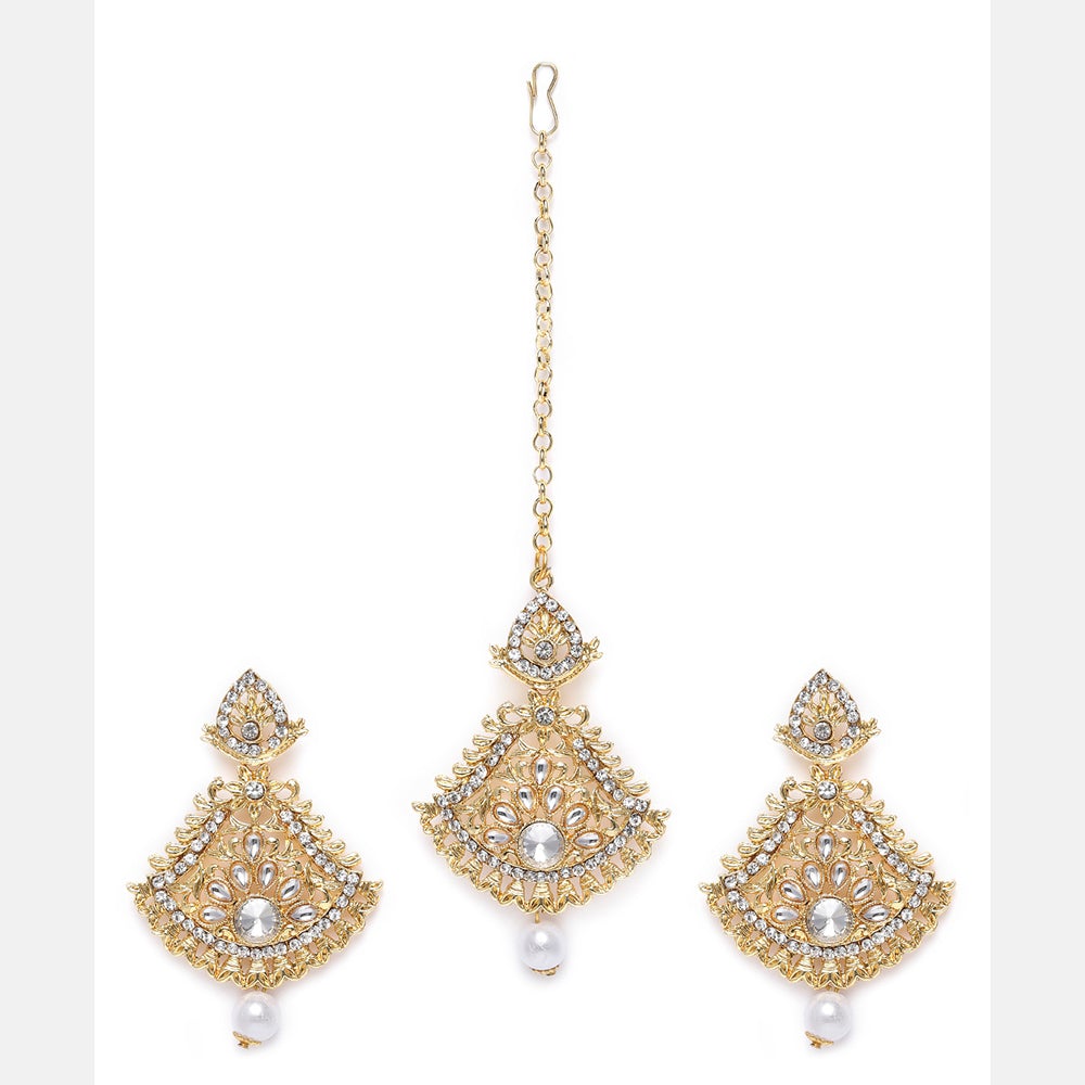 Kord Store Dazzling Designer White Stone Gold Plated Dangle Earring With Mangtikka For Women