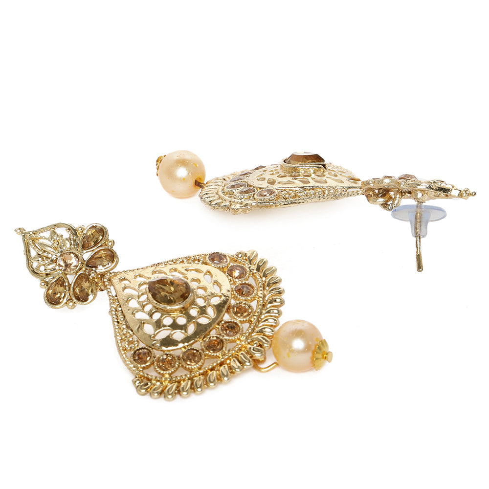 Kord Store Fine Paan Shape Lct Stone Gold Plated Dangle Earring With Mangtikka For Women