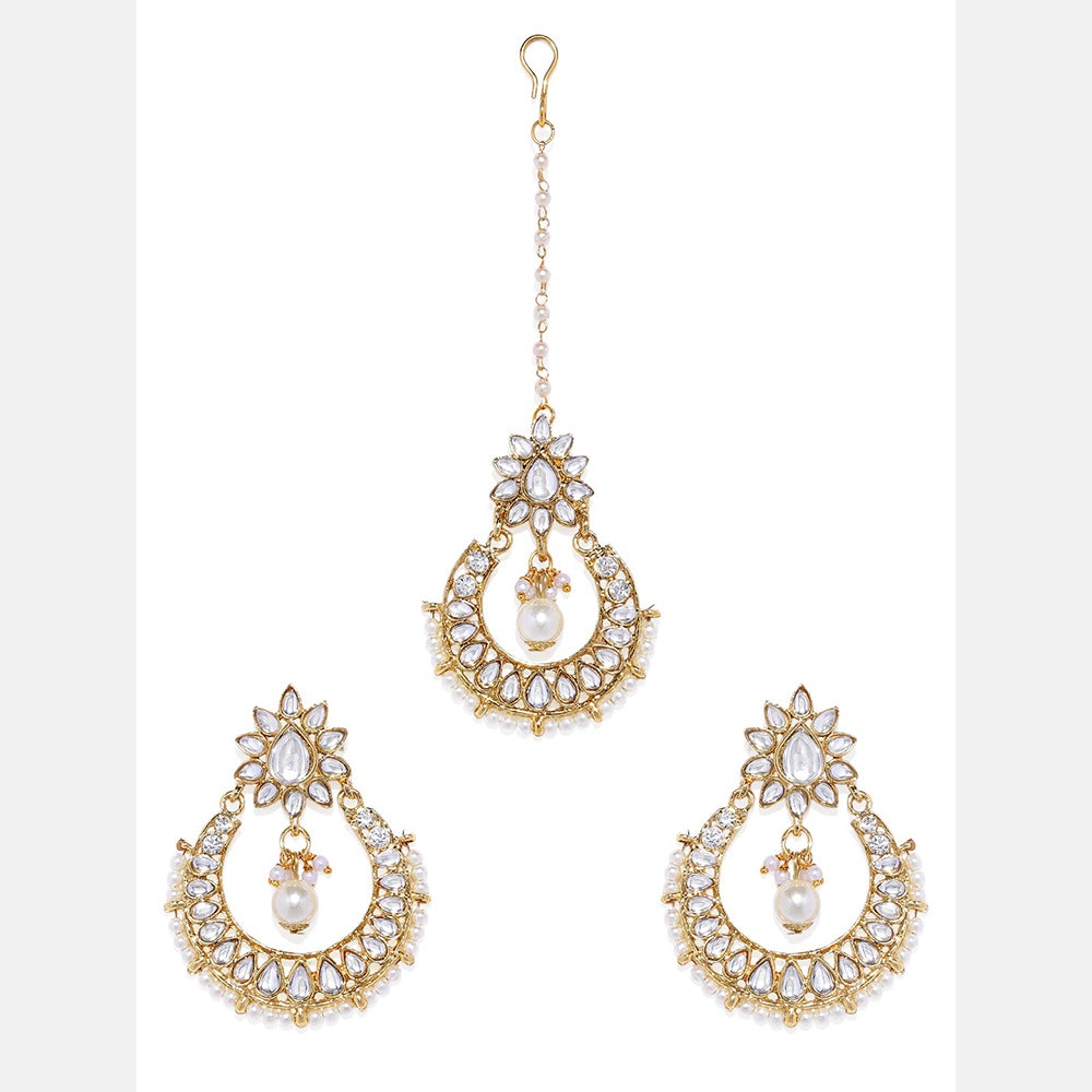 Kord Store Appealing Round Shape Ad Gold Plated Dangle Earring With Maang Tikka For Women