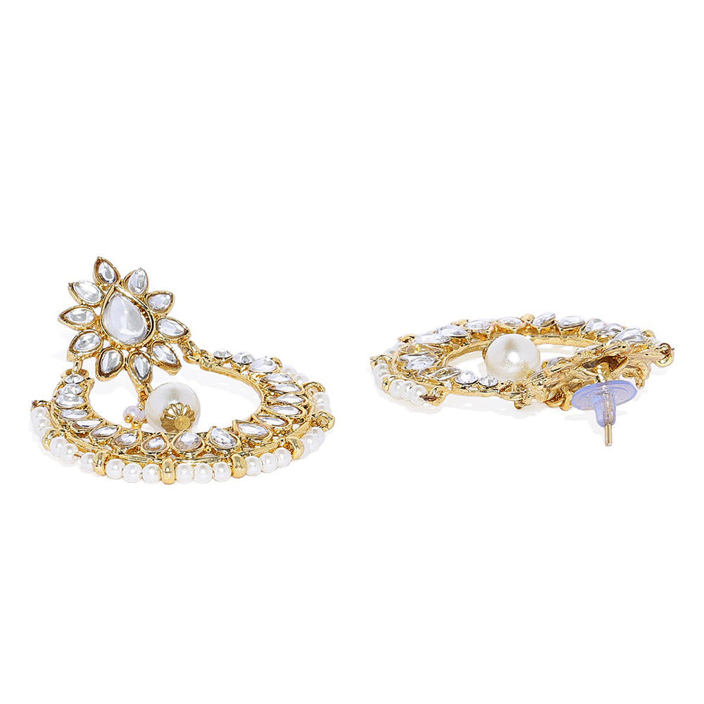 Kord Store Appealing Round Shape Ad Gold Plated Dangle Earring With Maang Tikka For Women