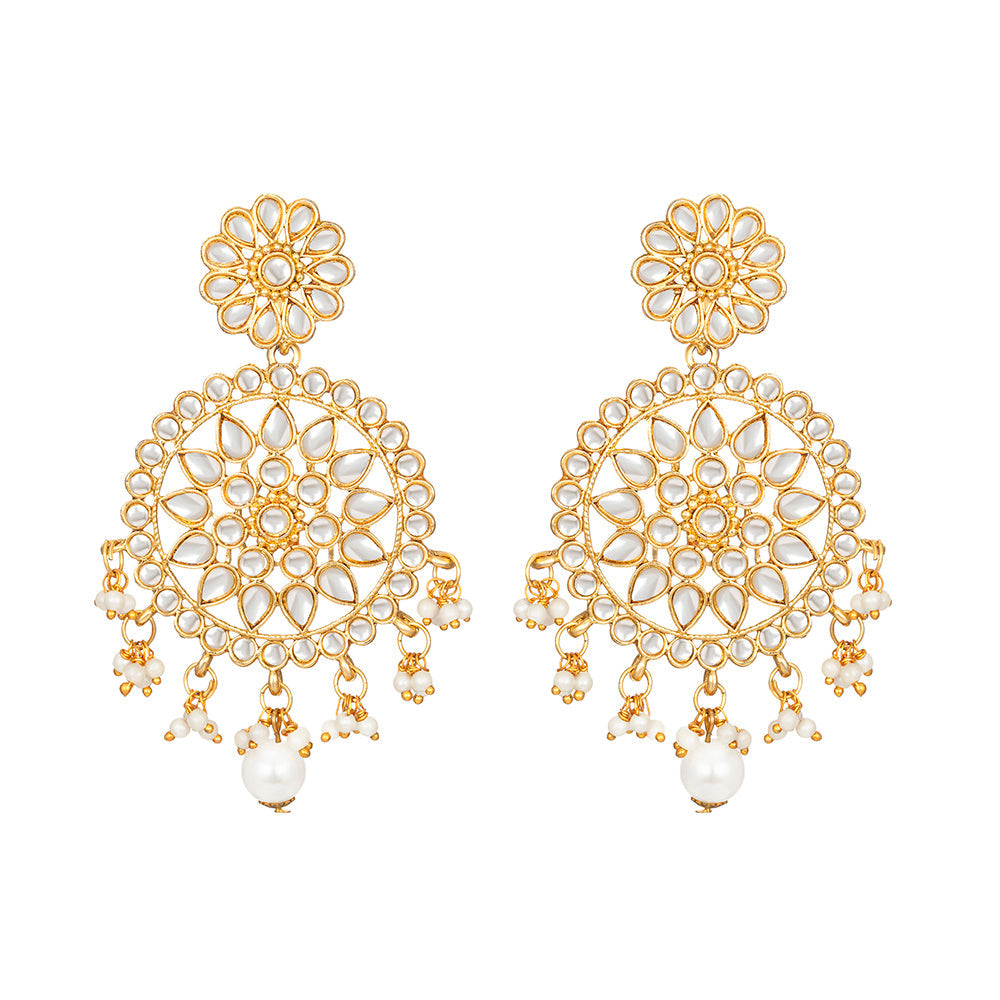 Kord Store "Round Flower Shape" Earrings/Maang Tikka /Traditional/Gold Jewellery/Wedding Jewellery/Latest Design Jewelllery/Flower Jewellery/For Girl/Women