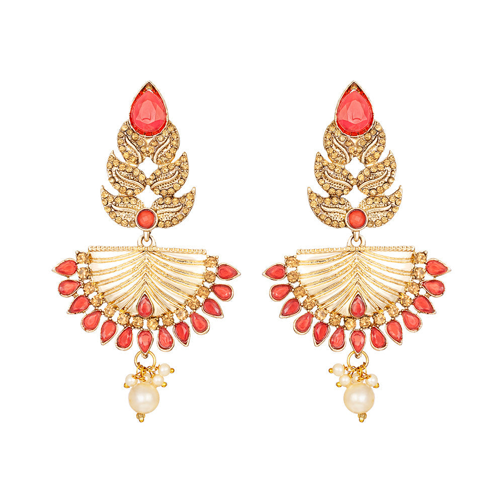 Kord Store "Light Ruby Color" Earrings Mang Tikka/Latest Design/Gold Jewellery/Kundan Jewellery/Wedding Jewellery/Micro Gold Plated/For Gir/Women