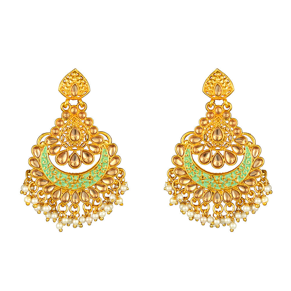 Kord Store "Mint Mina" Earrings Mang Tikka/Lct Stone/Mina Jewelery/Chand Bali Stylish/Alloy Based Gold Plated/Wedding Jewellery/For Women & Girl  - KSEMT80055