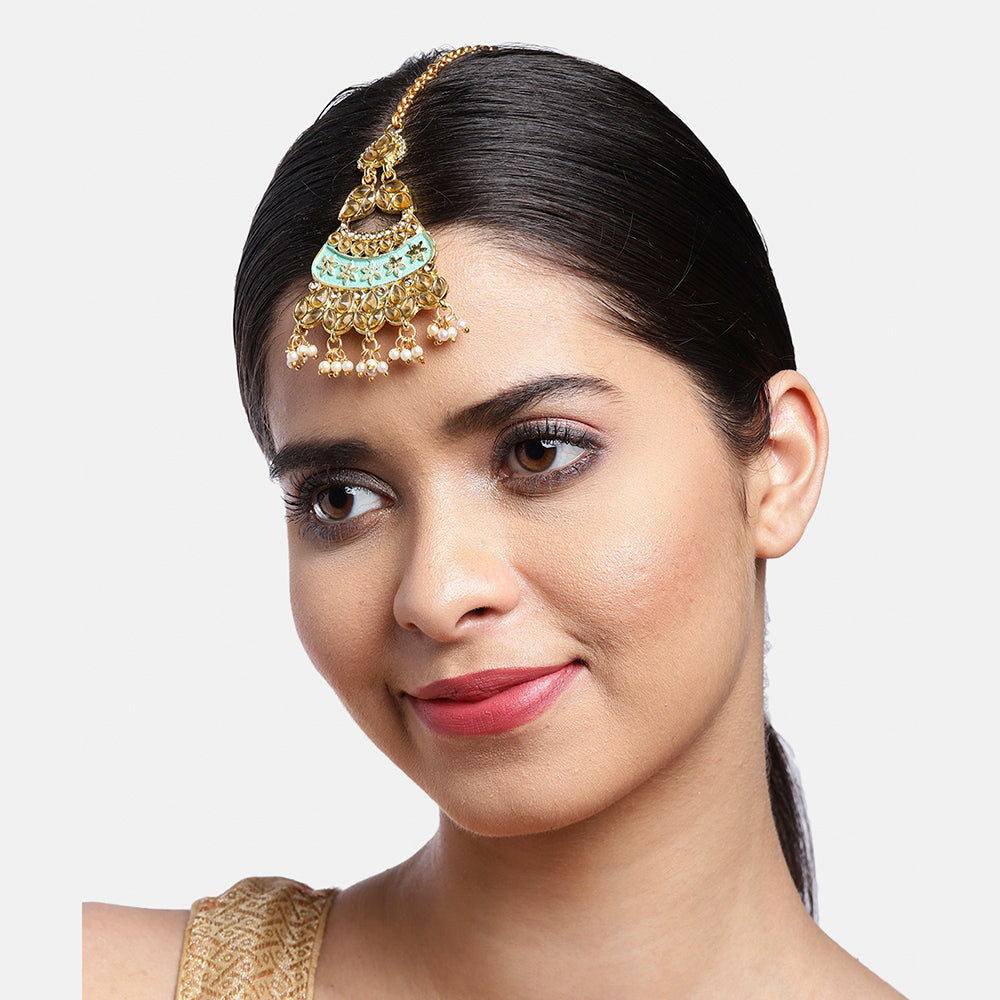 Kord Store "Mint Mina Collection" Earrings Maang Tikka Set/Alloy/Gold Plated/Stylish/Chain Jewellery Set/Wedding Jewellery Set/ For Women & Girl  - KSEMT80057
