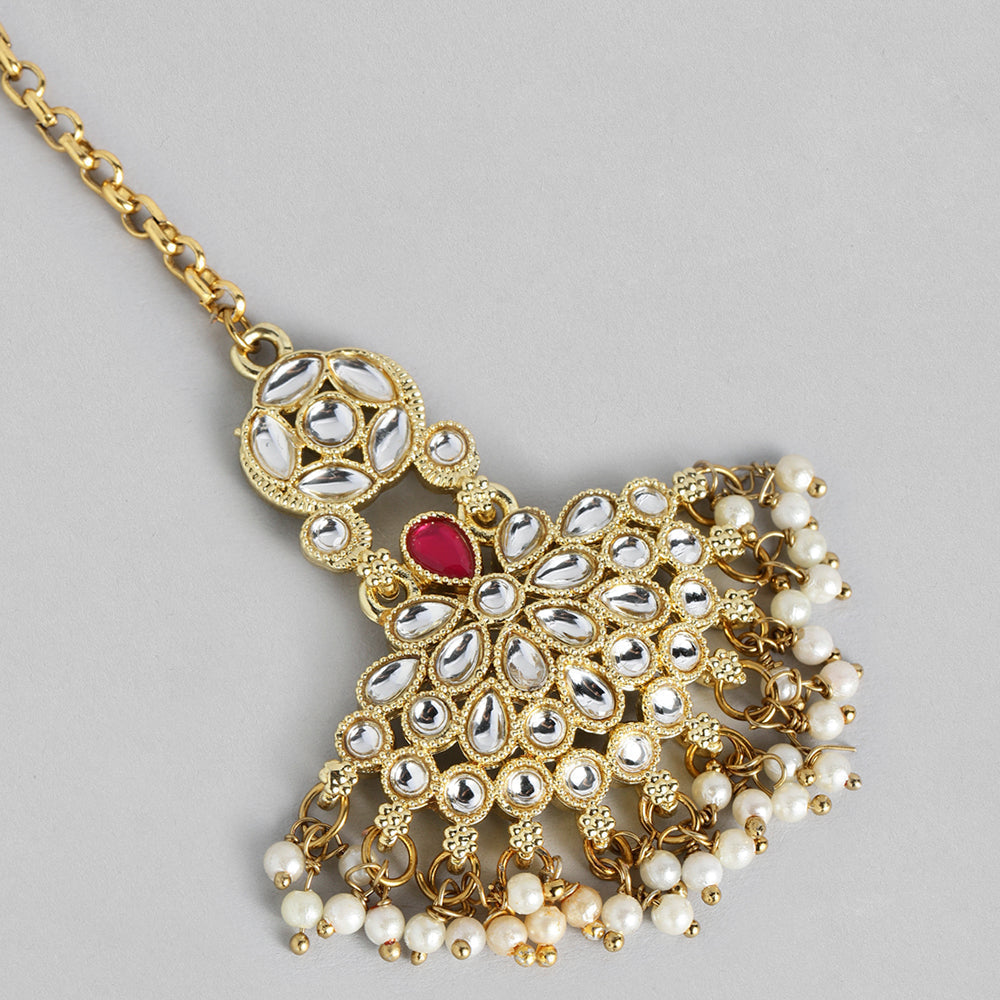 Kord Store Latest Design Gold plated Kundan Earrings With Maang tikka For Girls and Women