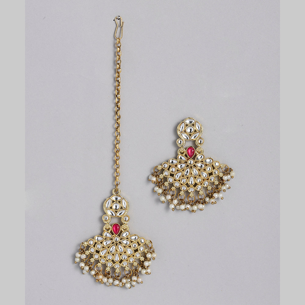 Kord Store Latest Design Gold plated Kundan Earrings With Maang tikka For Girls and Women