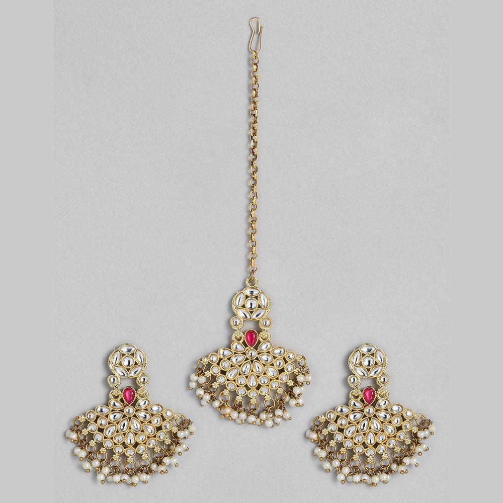 Kord Store Latest Design Gold plated Kundan Earrings With Maang tikka For Girls and Women