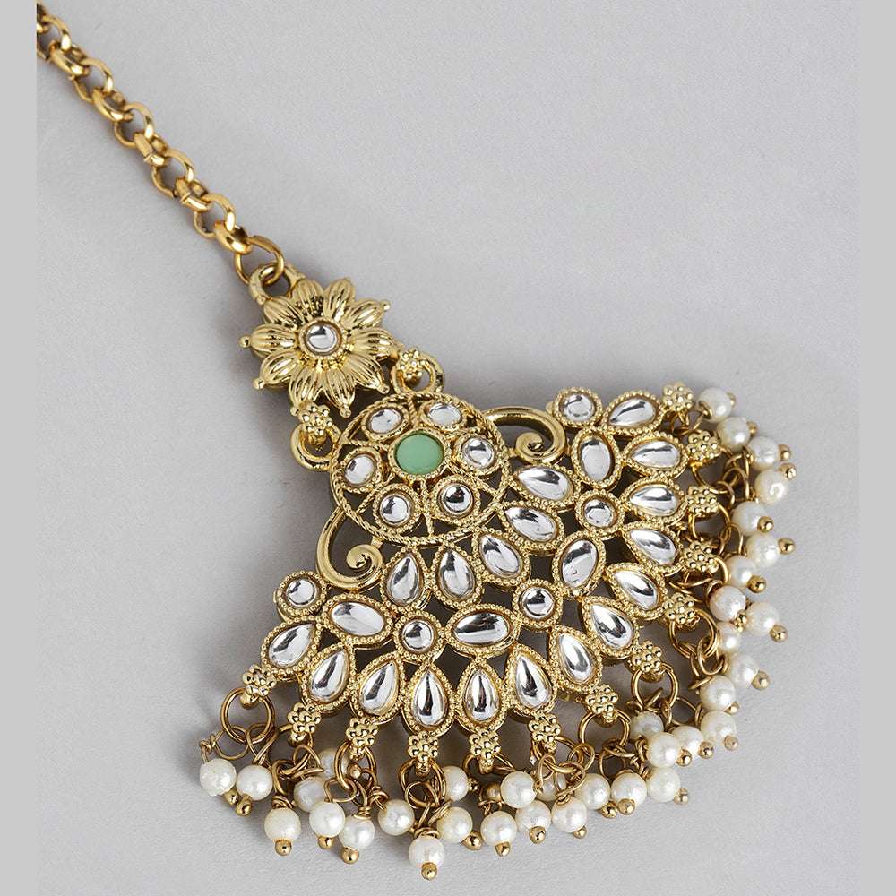 Kord Store Gorgeous Gold plated Kundan Earrings With Maang tikka For Girls and Women