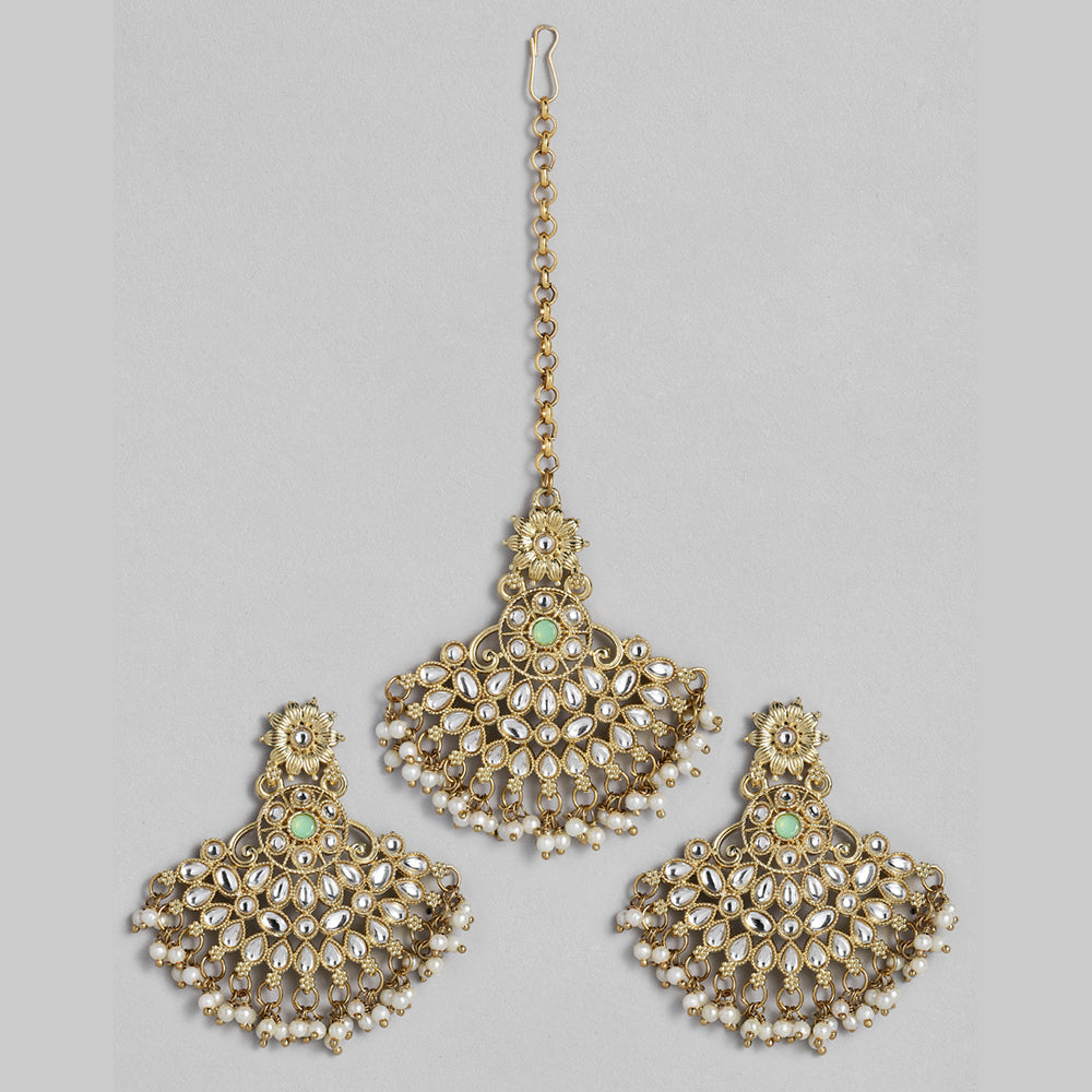 Kord Store Gorgeous Gold plated Kundan Earrings With Maang tikka For Girls and Women