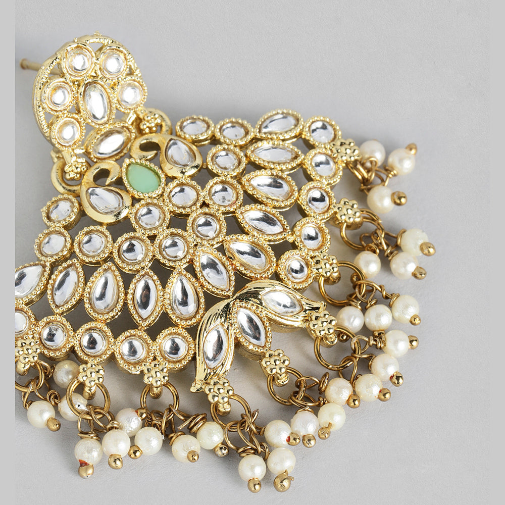 Kord Store Traditional Gold plated Kundan Earrings With Maang tikka For Girls and Women
