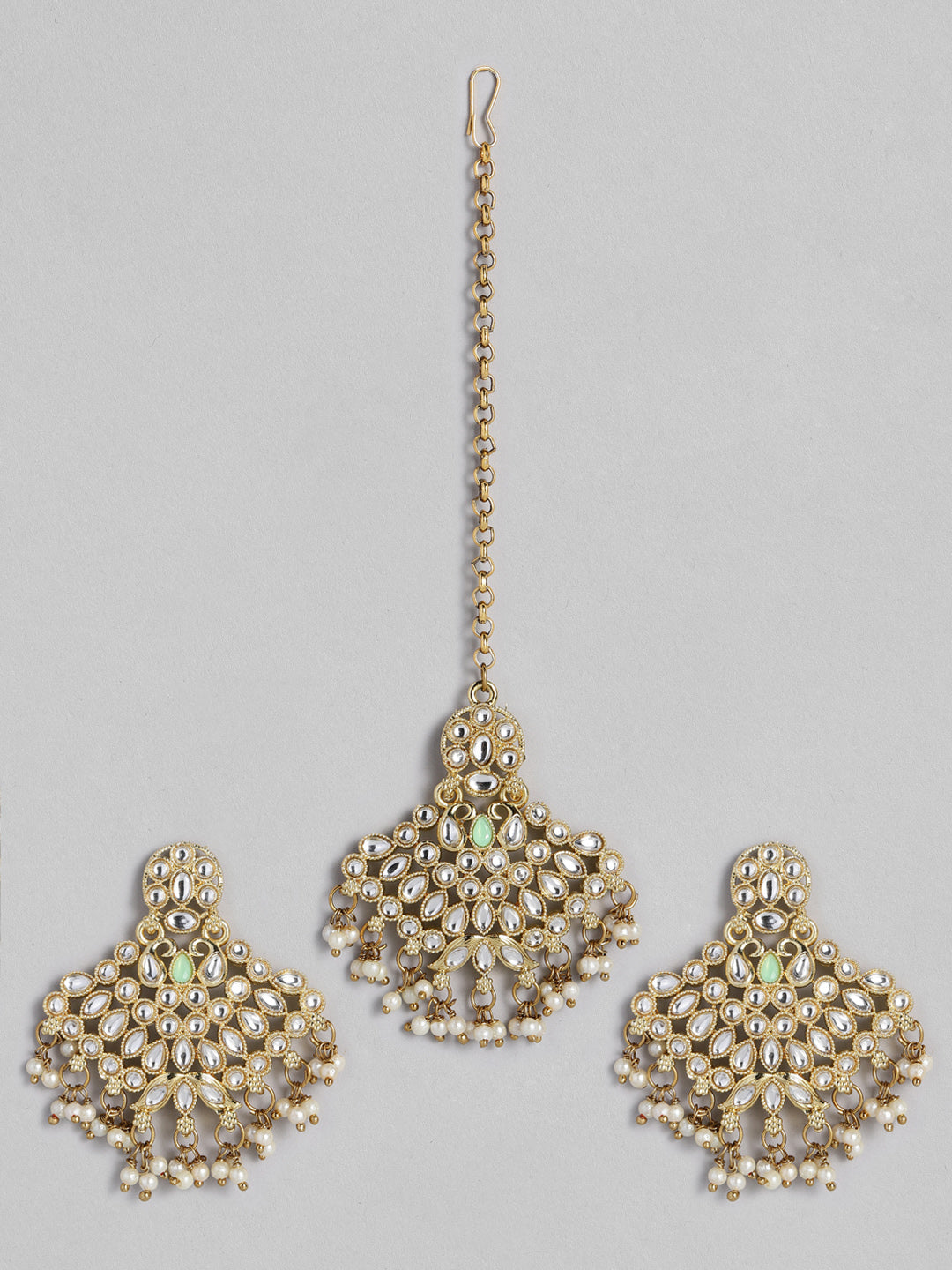 Kord Store Traditional Gold plated Kundan Earrings With Maang tikka For Girls and Women