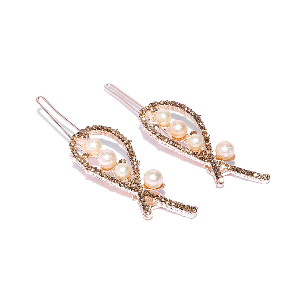 Kord Store Fashionable Rose Gold Plated Stone and Pearl Hair Clip/Hair Pin For Girls and Women  - KSHP12001