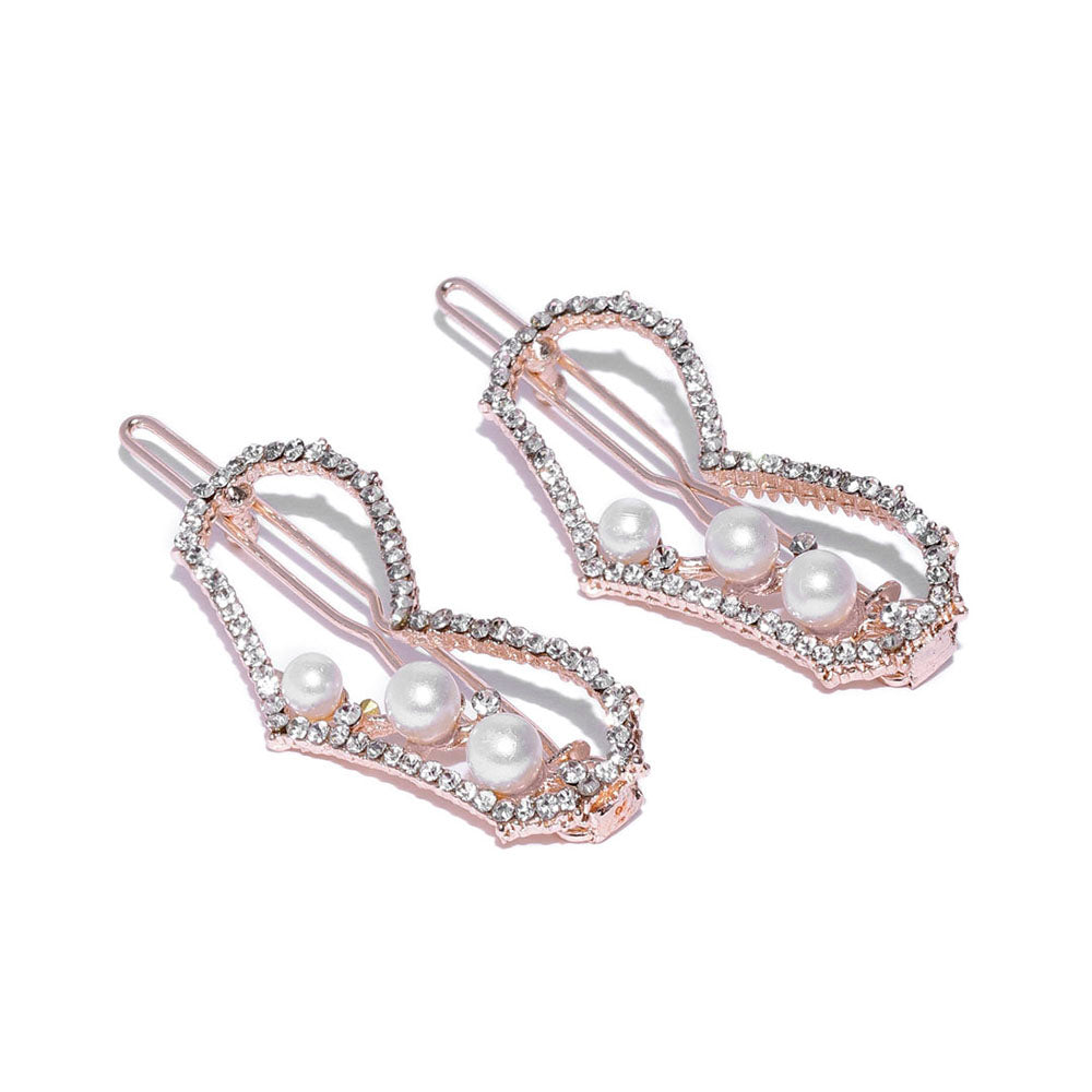Kord Store Dazzling Rose Gold Plated Stone and Pearl Hair Clip/Hair Pin For Girls and Women  - KSHP12008