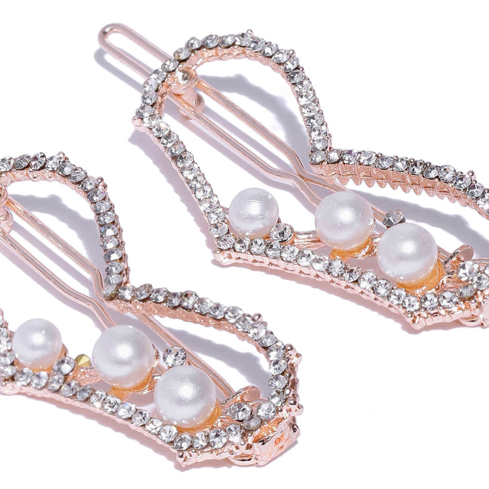 Kord Store Dazzling Rose Gold Plated Stone and Pearl Hair Clip/Hair Pin For Girls and Women  - KSHP12008