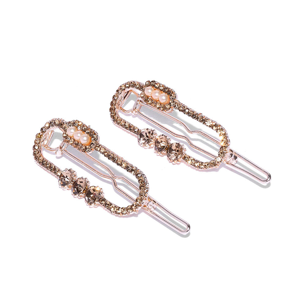 Kord Store Beautiful Rose Gold Plated LCD Stone and Pearl Hair Clip/Hair Pin For Girls and Women  - KSHP12010