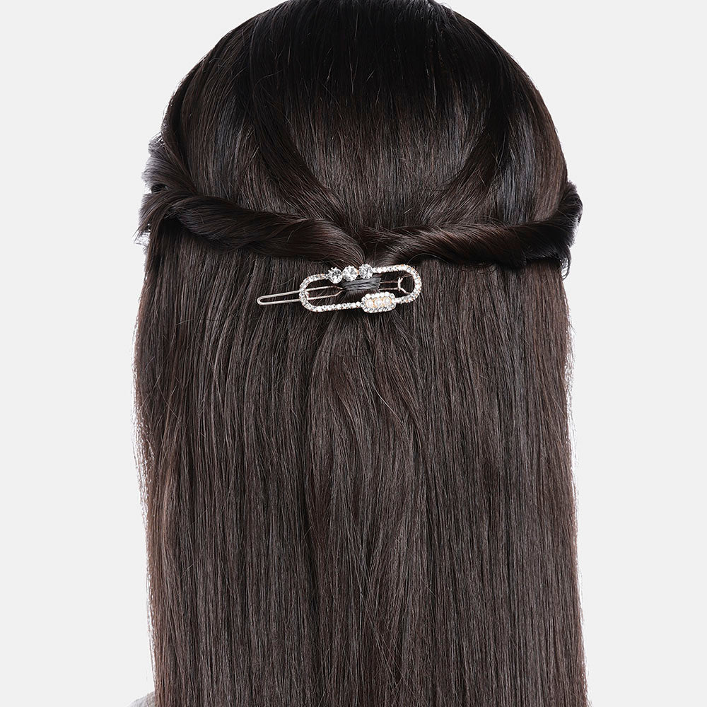 Kord Store Amazing Rose Gold Plated LCD Stone and Pearl Hair Clip/Hair Pin For Girls and Women  - KSHP12011
