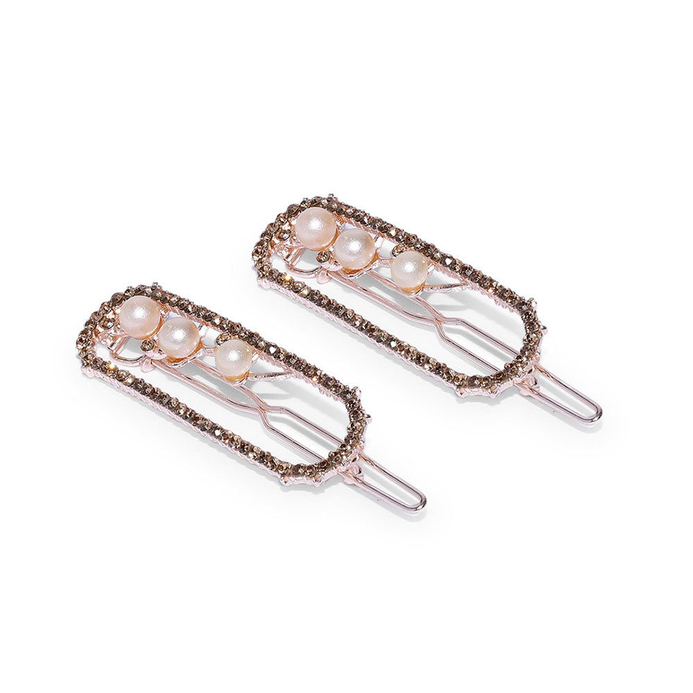 Kord Store Fashionable Rose Gold Plated Stone and Pearl Hair Clip/Hair Pin For Girls and Women  - KSHP12016