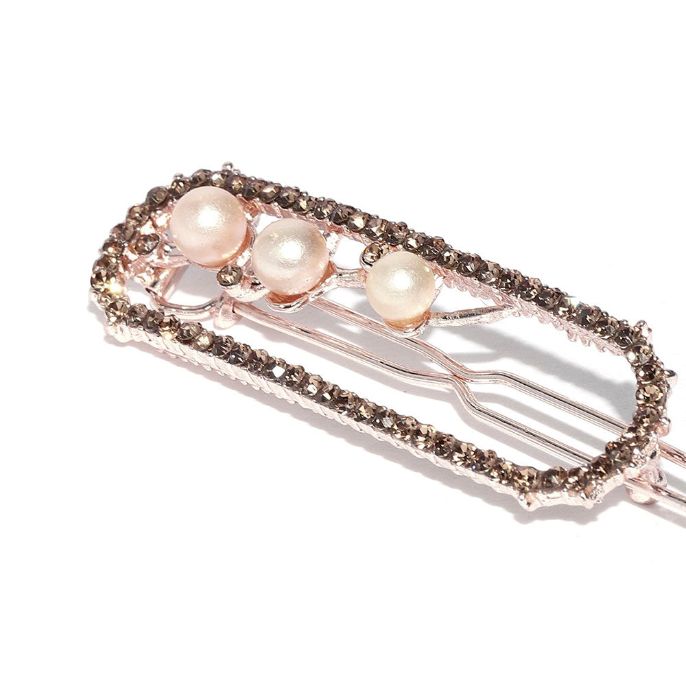 Kord Store Fashionable Rose Gold Plated Stone and Pearl Hair Clip/Hair Pin For Girls and Women  - KSHP12016