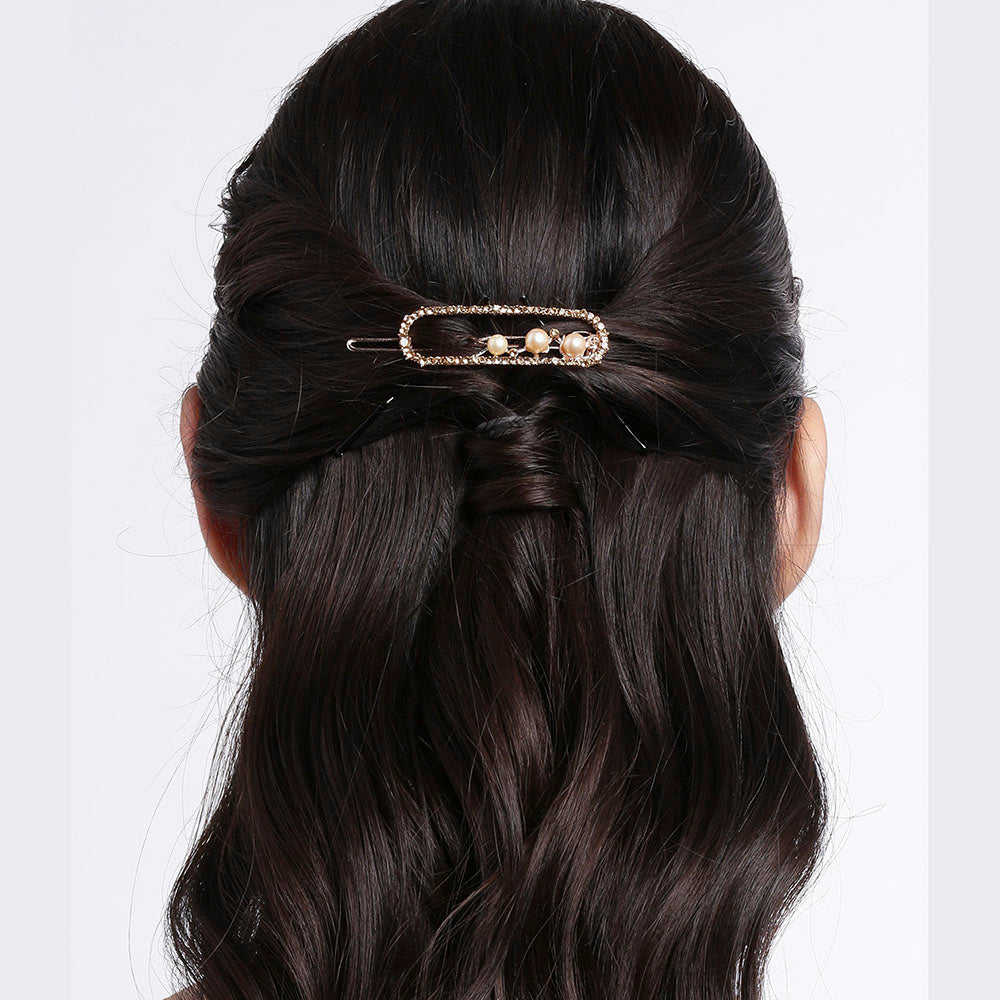 Kord Store Fashionable Rose Gold Plated Stone and Pearl Hair Clip/Hair Pin For Girls and Women  - KSHP12016