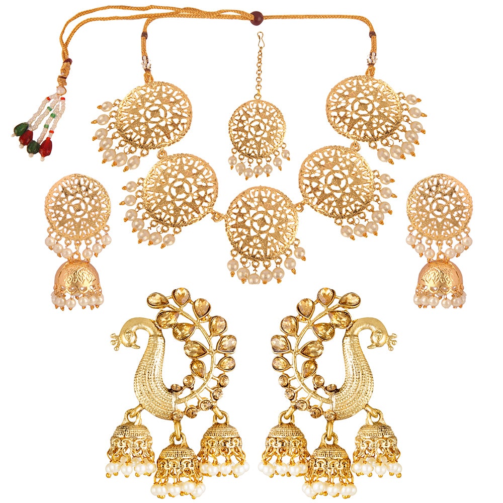 Kord Store Peacock Gold Plated Set Of 2 Alloy Necklace & Earring Combo For Women