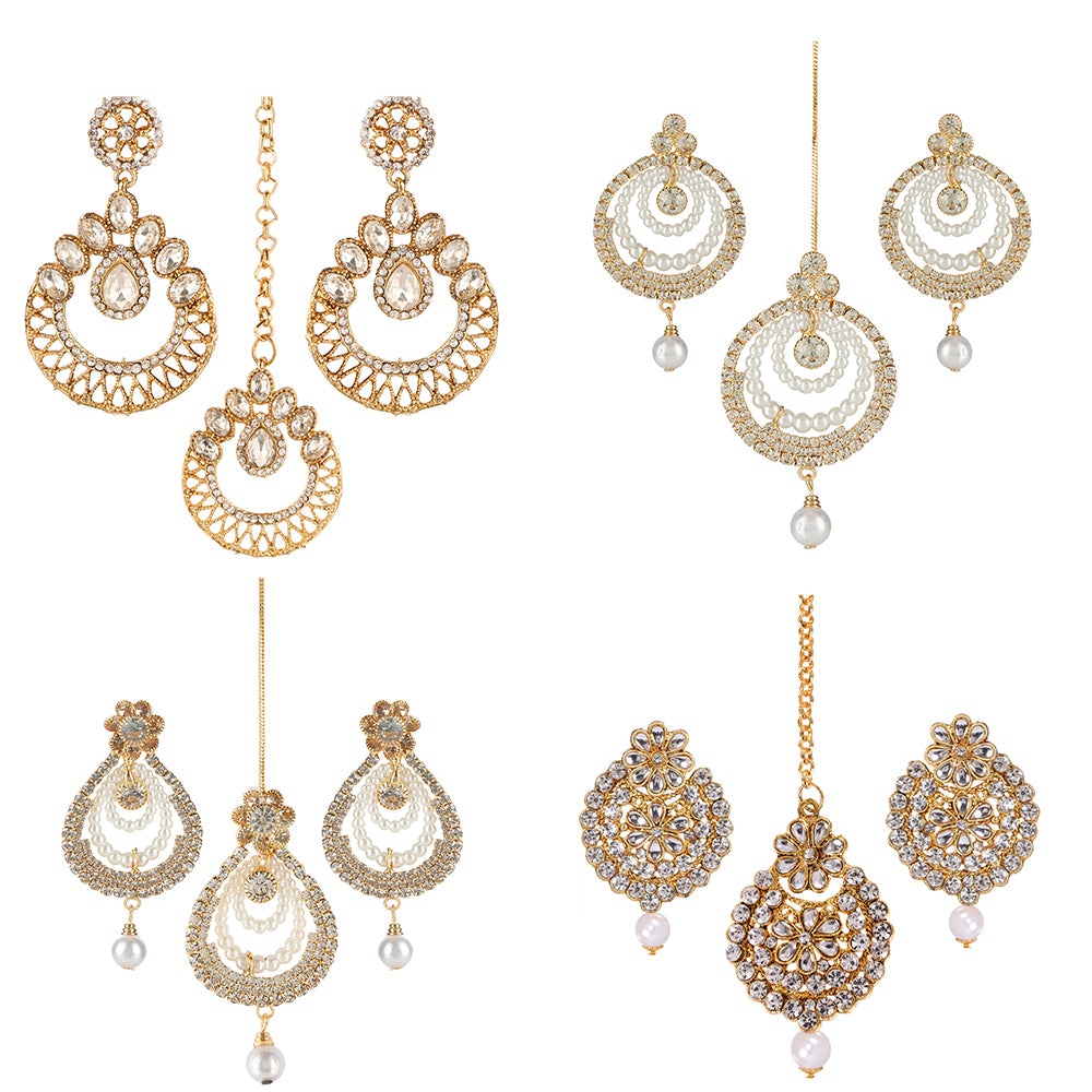 Kord Store Designer Gold Plated Set Of 4 Alloy Earring With Mangtikka Combo For Women