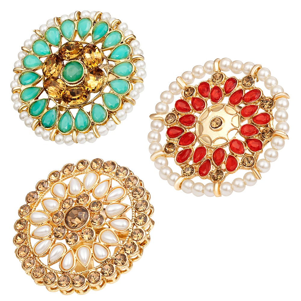 Kord Store Traditional Gold Plated Set Of 3 Alloy Finger Ring Combo For Women..  - KSJWLRYCOMBO114
