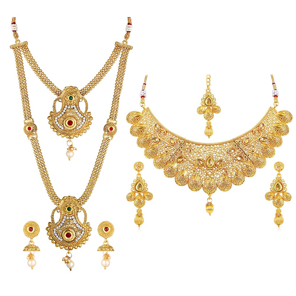 Kord Store Traditional Gold Plated Set Of 2 Alloy Necklace Sets Combo For Women  - KSJWLRYCOMBO125