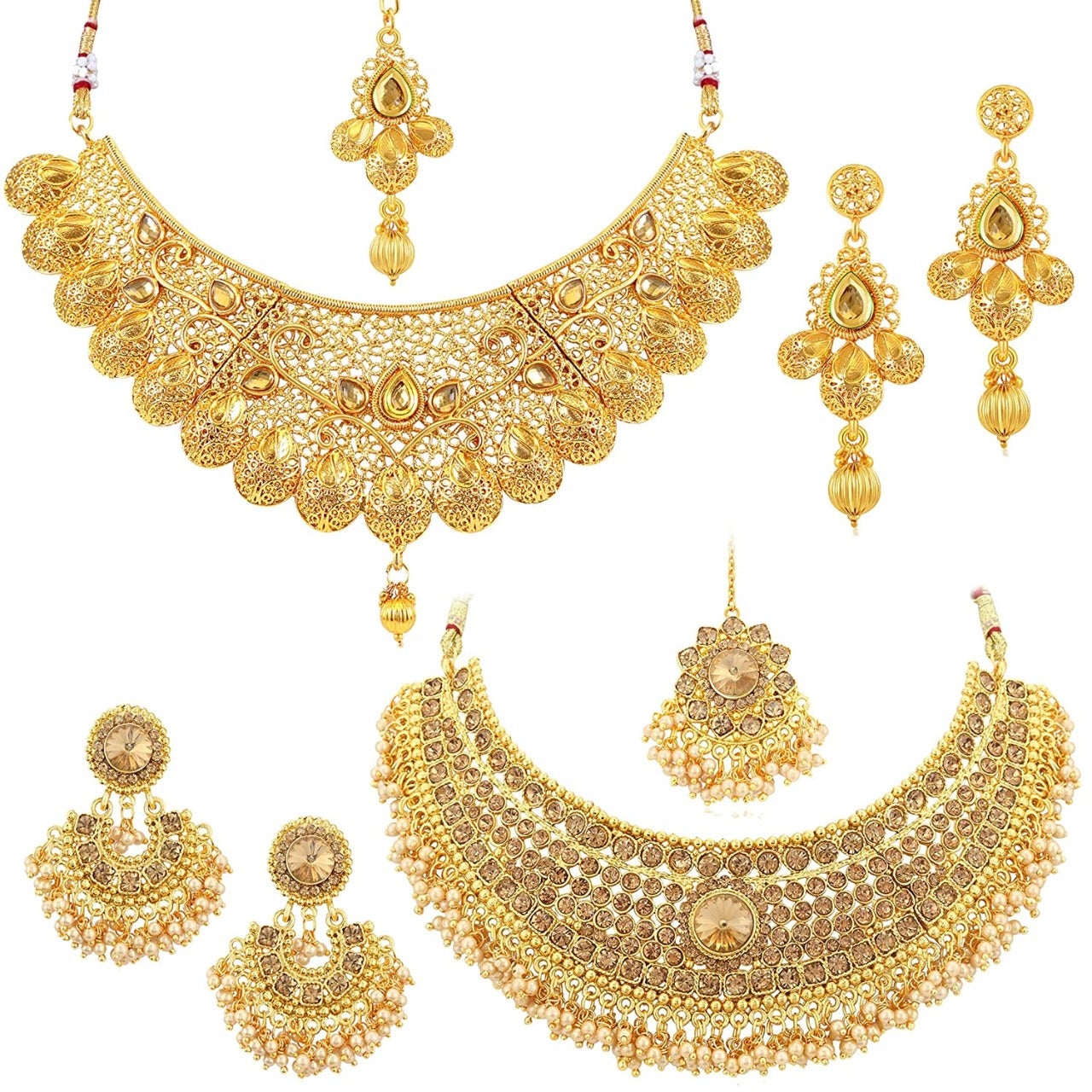 Kord Store Luxurious Gold Plated Pearl LCD Stone Set of 2 Bridal Necklace Set Combo For Girls and Women  - KSJWLRYCOMBO142