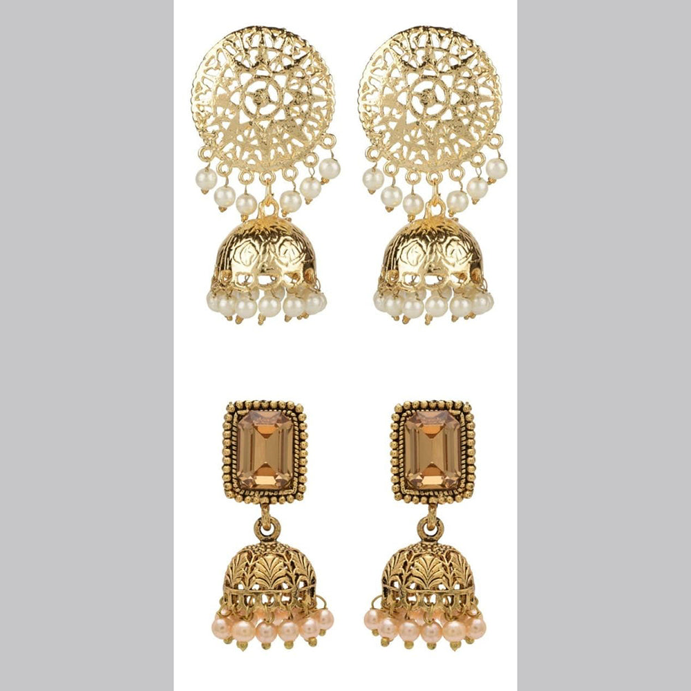 Kord Store Excellent  Design Pearls Gold Plated Jhumki Combo Earring For Women