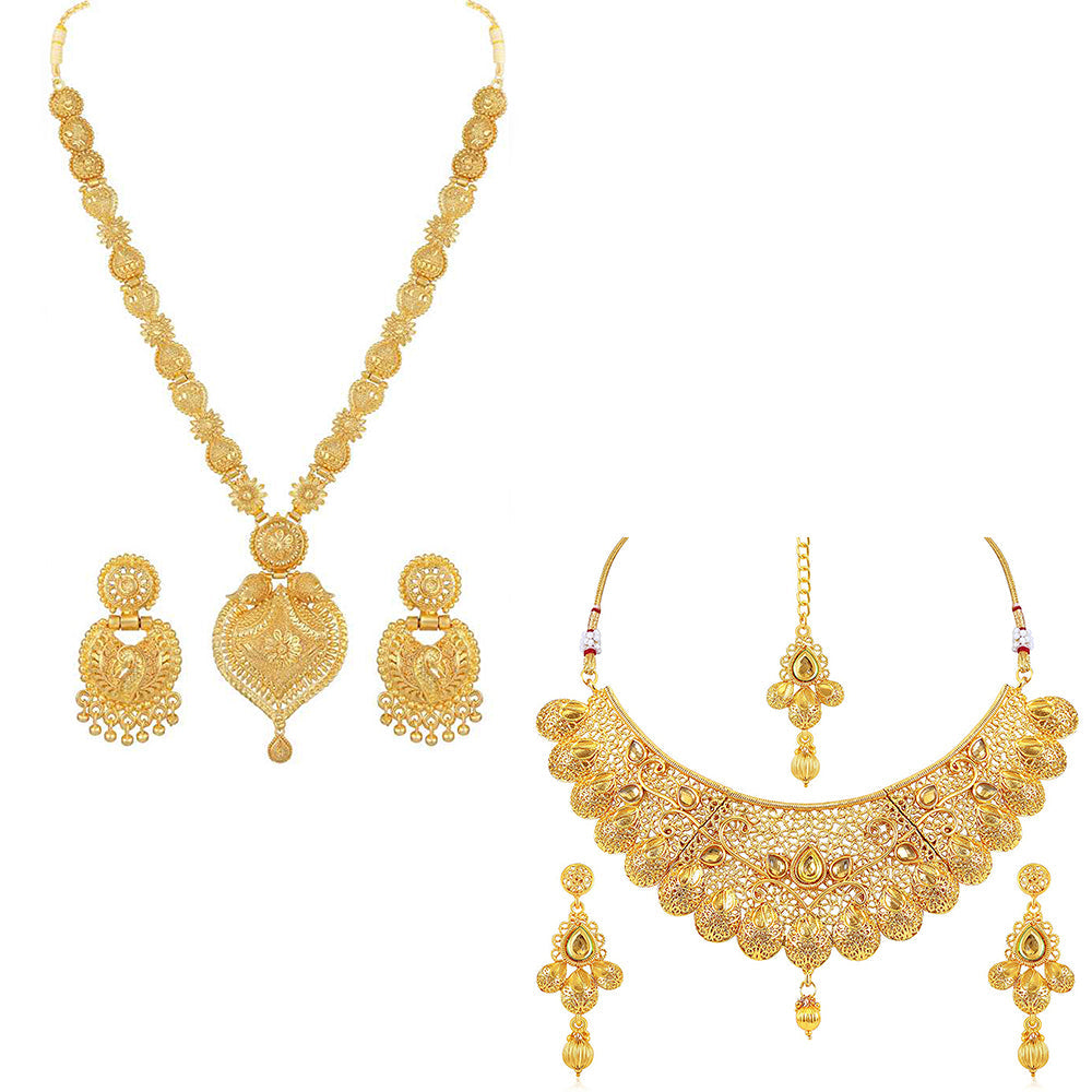 Kord Store Traditional Gold plated Necklace Set combo For Girls and Women
