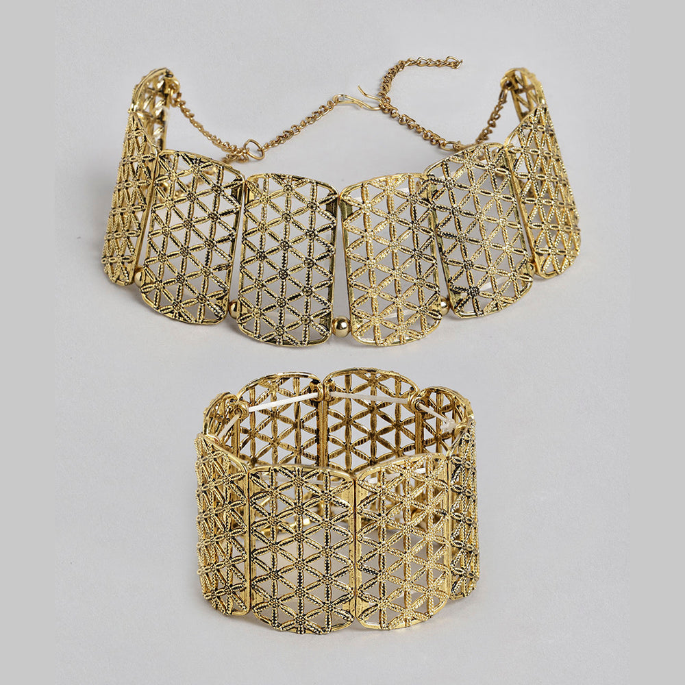 Kord Store Excellent Gold Plated Set Of 2 Necklace Set And Bracelate Combo For Girls and Women  - KSJWLRYCOMBO44