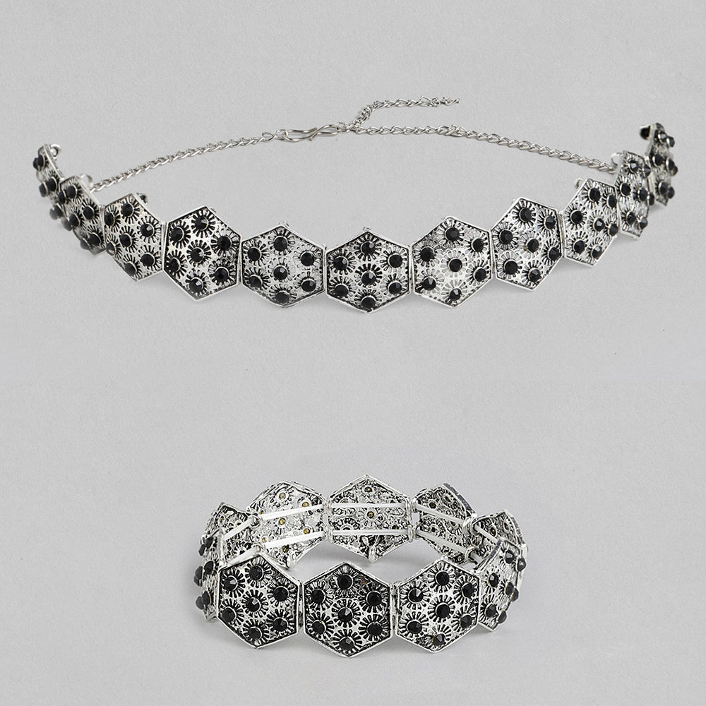 Kord Store Stylish Oxidised Plated Set Of 2 Necklace Set And Bracelate Combo For Girls and Women  - KSJWLRYCOMBO45