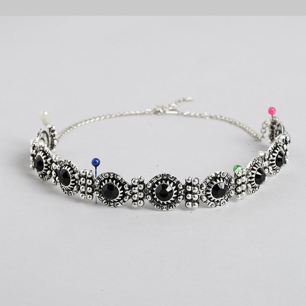 Kord Store Dazzling Oxidised Plated Black Stone Collar Set Of 2 Necklace Set And Bracelate Combo For Girls and Women  - KSJWLRYCOMBO46