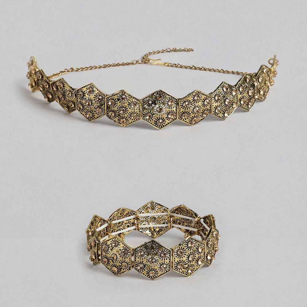 Kord Store Fabulous Gold Plated Set Of 2 Necklace Set And Bracelate Combo For Girls and Women  - KSJWLRYCOMBO47